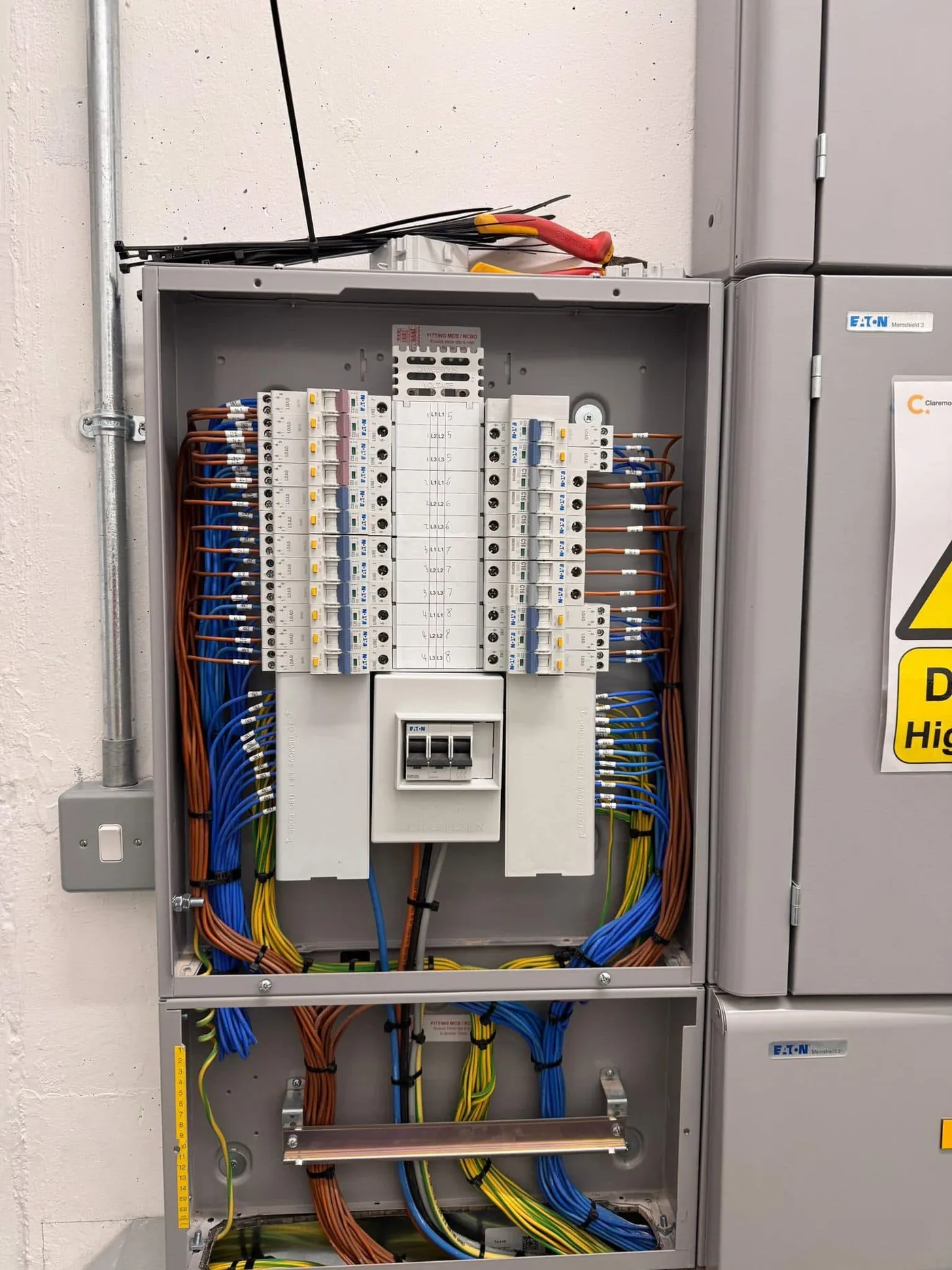 Large-scale cable tray and containment installation by DTF Electrical on a commercial project in Merseyside