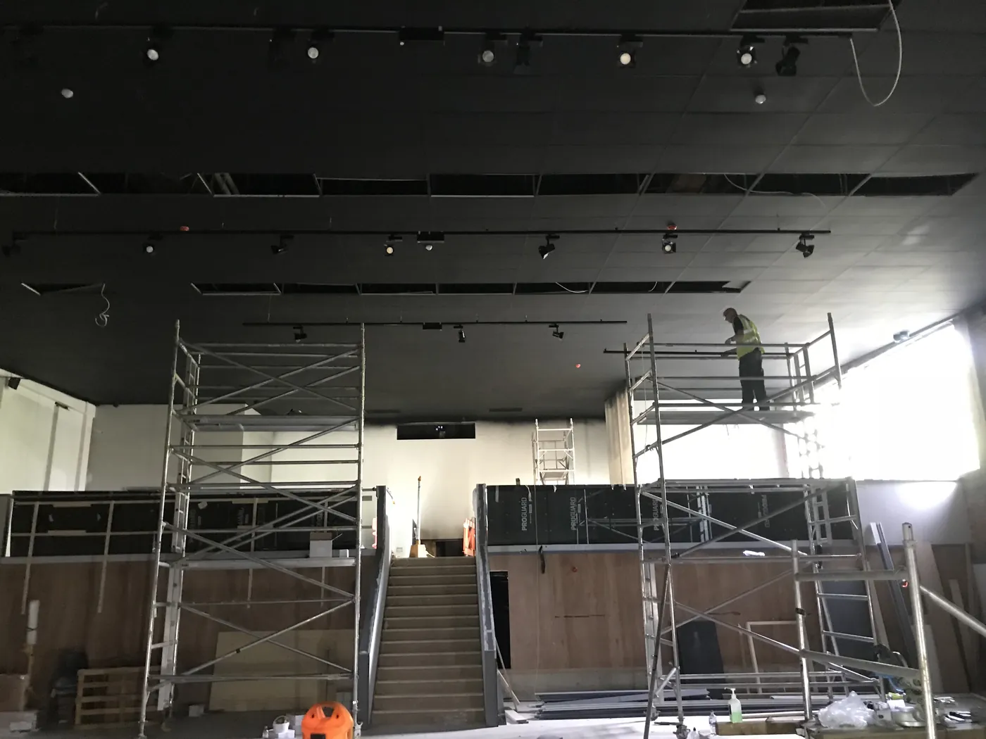 Commercial conversion with suspended linear LED lighting and emergency lighting by DTF Electrical